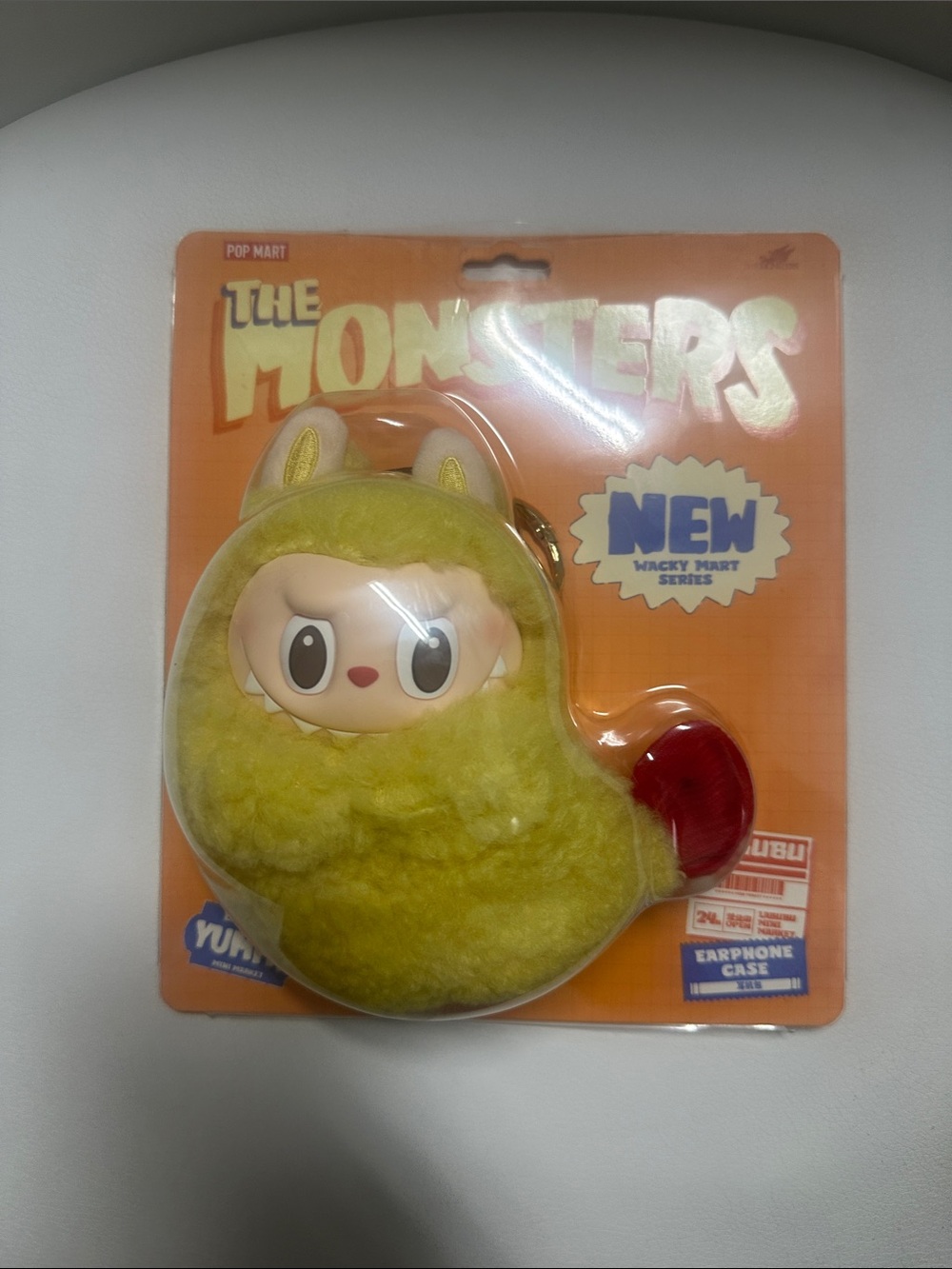 Yellow Labubu Character Keychain with Red Accent